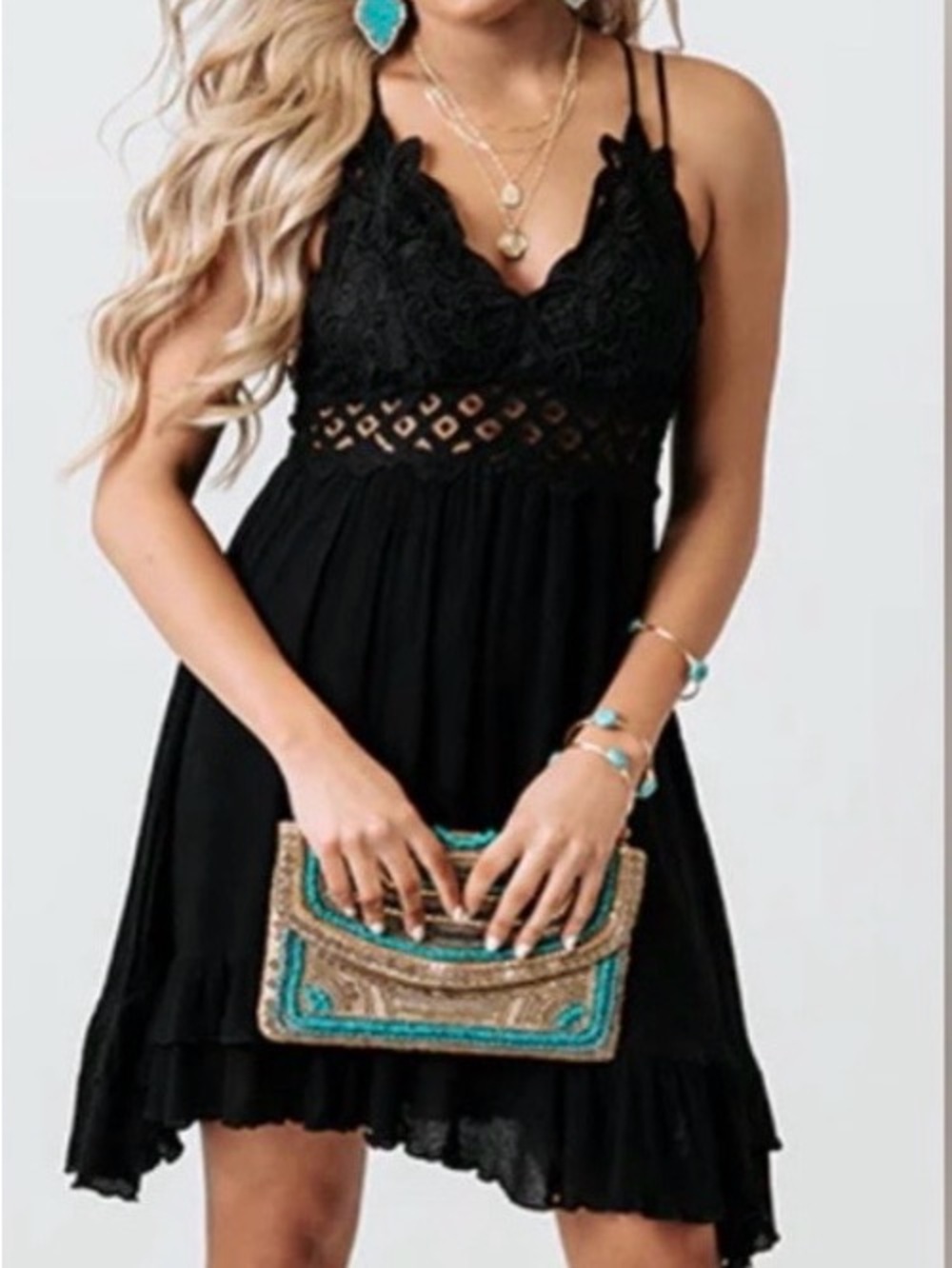 Southern fried chics Plus Size Lace Strap Little Black Dress